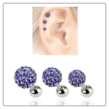 **BLOW OUT SALE** 3 PACK Purple Crystal Balls 316L Surgical Steel Ear Cartilage Helix Jewelry 16G
