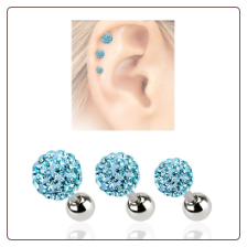 **BLOW OUT SALE** 3 PACK Aqua Crystal Balls 316L Surgical Steel Ear Cartilage Helix Jewelry 16G