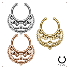 **BLOW OUT SALE** Fake Septum Clicker Hanger Clip On Non Piercing Nose Ring Hoop Crescent Swirls