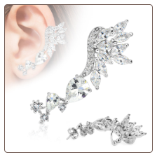 **BLOW OUT SALE** Rhodium Plated Dangle Earring Cuff Cartilage LEFT ear lobe Skyfall Clear 20G