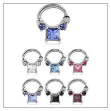 **BLOW OUT SALE** 316L Surgical Steel Hinged Septum Clicker Helix Nose Ring 6mm Hoop Square CZ Ring 16G