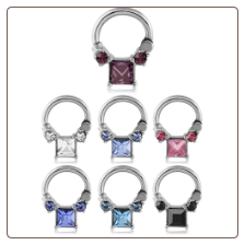 **BLOW OUT SALE** 316L Surgical Steel Hinged Septum Clicker Helix Nose Ring 8mm Hoop Square CZ Ring 16G