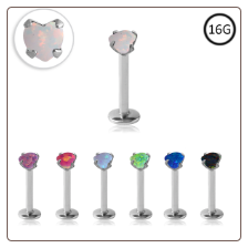**BLOW OUT SALE** Surgical Steel Labret Monroe Stud Ring 8mm Screw Post Choose Your Opal Heart 16G