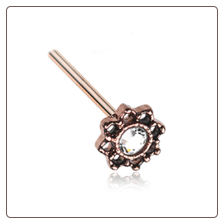 Rose Gold Plated 316L Surgical Steel Lotus Filigree Clear CZ Nose Stud 20G
