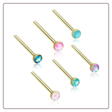 Gold Plated 316L Surgical Steel Nose Stud 2mm Opal Gem - Choose Your Style & Color 20G