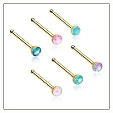 Gold Plated 316L Surgical Steel Nose Bone 2mm Opal Gem - Choose Your Style & Color 20G