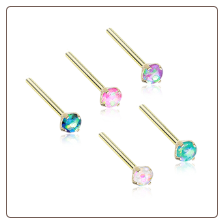 Gold Plated 316L Surgical Steel Nose Stud 3mm Opal Gem - Choose Your Style & Color 20G