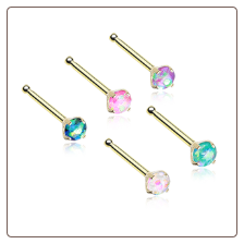 Gold Plated 316L Surgical Steel Nose Bone 3mm Opal Gem - Choose Your Style & Color 20G