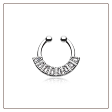 **BLOW OUT SALE** Fake Septum Clicker Clip On Non Piercing Clear CZ Nose Ring Hoop