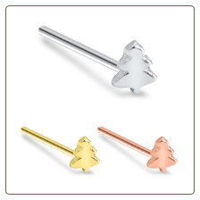 316L Surgical Steel Nose Stud Ring Christmas Tree - Choose Your Color & Style 20G