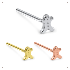 316L Surgical Steel Nose Stud Ring Christmas Gingerbread Man - Choose Your Color & Style 20G