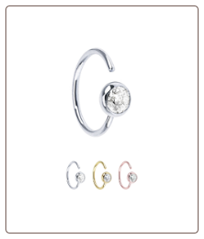 14KT Solid White, Yellow or Rose Gold Nose Ring Hoop Daith Ear Cartilage 5/16" - 8mm Bezel CZ. 22G, 20G, 18G