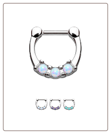 316L Surgical Steel Hinged Septum Clicker Faux Opal 5/16" 16G