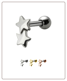 316L Surgical Steel Ear Cartilage Tragus Helix Ring Stud Jewelry Double Star 16G