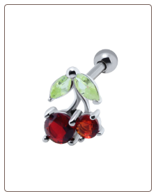 316L Surgical Steel, 925 Sterling Silver Ear Cartilage Tragus Helix Ring Stud Jewelry Cherries 16G