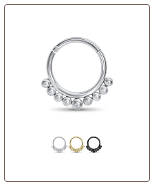 316L Surgical Steel Hinged Septum Clicker Beaded 3/8" 16G