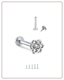 316L Surgical Steel Labret Style Nose Monroe Stud Ring 5/16" Screw Post Flower 16G