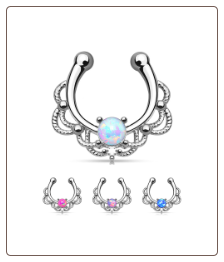 **BLOW OUT SALE**  Clip On Fake Septum Clicker Non Piercing Nose Ring Hoop Opal
