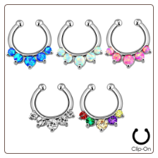 **BLOW OUT SALE** Fake Septum Clicker Hanger Clip On Non Piercing Nose Ring Hoop Clear CZ Opals
