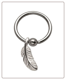 316L Surgical Steel or Titanium Feather Captive Bead Charm Nose Ring, Tragus, Ear Cartilage Hoop
