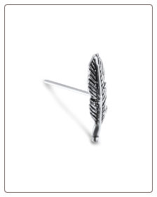 925 Sterling Silver Straight Stud, L Bend, Or Nose Bone Leaf Feather