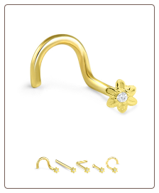14K Solid Yellow Gold Nose Bone 3mm Flower- Choose Your Style