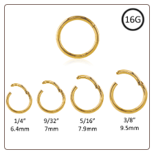316L Surgical Steel Gold Plated Septum Clicker Daith Nose Ring Hinged Hoop 16G