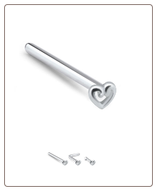 925 Sterling Silver Nose Stud Ring 3mm Heart- Choose Your Style 22G
