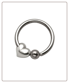 316L Surgical Steel or Titanium Heart Captive Bead Charm Nose Ring, Tragus, Ear Cartilage Hoop