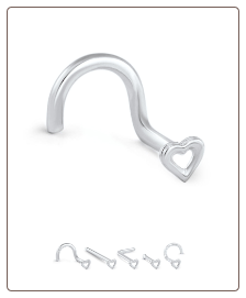 14KT White Gold Nose Stud Hollow Heart - Choose Your Gauge & Style