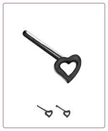 925 Sterling Silver Black Plated Nose Stud 4mm Heart 22G