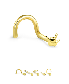 14K Solid Yellow Gold Nose Screw "I Love You" -Choose Your Style