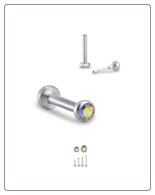 Titanium Labret Style Push Pin Nose Stud Aurora Gem -Choose Your Size 18G