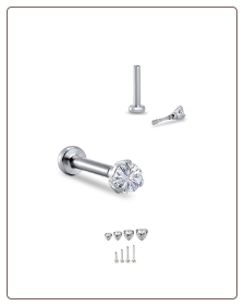 Titanium Labret Style Push Pin Nose Stud, 14KT White Gold Insert-Choose Your Size 18G