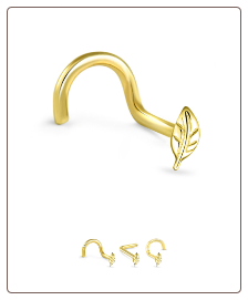 14KT Yellow Gold Nose Screw Leaf 20G