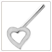 925 Sterling Silver Straight or L Bend Nose Stud 3mm Hollow Heart 20G