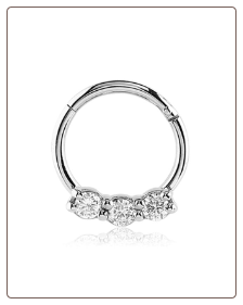316L Surgical Steel Hinged Septum Clicker Triple Clear CZ 5/16" 3/8" 16G