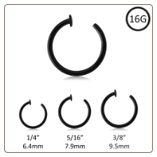 Nose Ring Black Plated Surgical Steel Open Hoop 16G