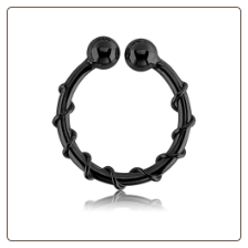 Black PVD Coated 316L Surgical Steel Fake Septum Clicker Hanger Clip On Non Piercing Nose Ring Wire Wrapped Hoop