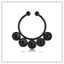 Black PVD Coated 316L Surgical Steel Fake Septum Clicker Hanger Clip On Non Piercing Nose Ring Hoop Beaded