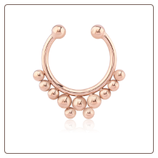 Rose Gold PVD Coated 316L Surgical Steel Fake Septum Clicker Hanger Clip On Non Piercing Nose Ring Hoop Beaded