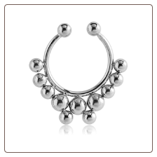 316L Surgical Steel Fake Septum Clicker Hanger Clip On Non Piercing Nose Ring Hoop Beaded