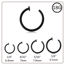 Nose Ring Black Plated Surgical Steel Open Hoop 18G