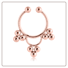 Rose Gold PVD Coated 316L Surgical Steel Fake Septum Clicker Hanger Clip On Non Piercing Nose Ring Hoop Beaded