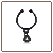 Black PVD Coated 316L Surgical Steel Fake Septum Clicker Hanger Clip On Non Piercing Nose Ring Hoop Heart