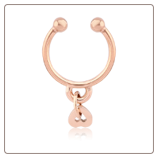 Rose Gold PVD Coated 316L Surgical Steel Fake Septum Clicker Hanger Clip On Non Piercing Nose Ring Hoop Heart