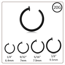 Nose Ring Black Plated Surgical Steel Open Hoop 20G