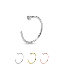 14KT White, Yellow or Rose Gold Nose Ring Hoop Daith Ear Cartilage 5/16" - 8mm Bezel CZ 22G 20G 18G