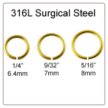 Anodized Gold Surgical Steel Nose Ring- Choose Size 18G