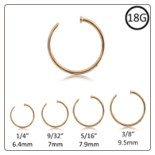 Nose Ring Surgical Steel Gold Plated Open Hoop Pick Size 18G